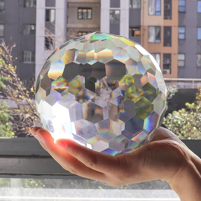 Clear Crystal Suncatcher Ball Prism Glass Sphere Faceted Gazing Ball Rainbow Maker Window Prisms Suncatcher for Window, Sun Catcher(150mm/5.91inch)