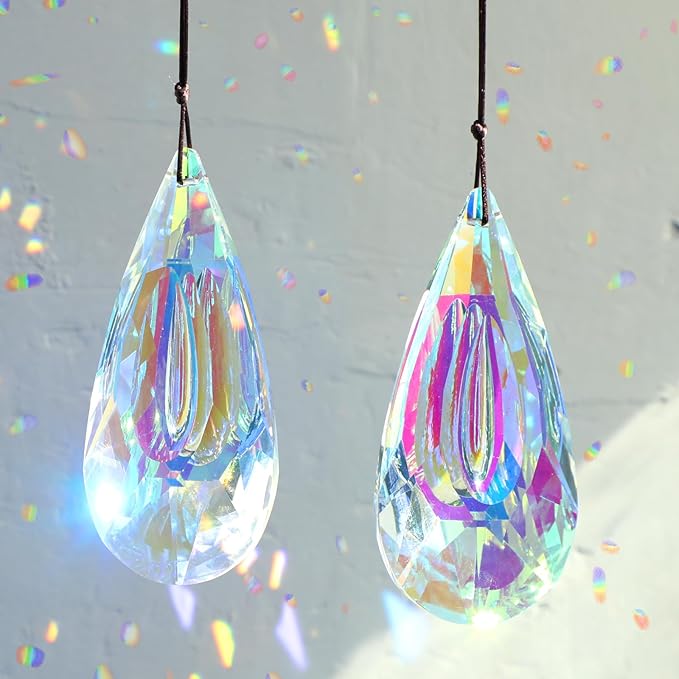 120mm Crystal Suncatcher, 2 Pack Large Prism Sun Catchers Windows Hanging Ornaments Rainbow Maker Pendant Indoor Outdoor Garden Chandelier Birthday Wedding Party Valentines Day Gifts for Women