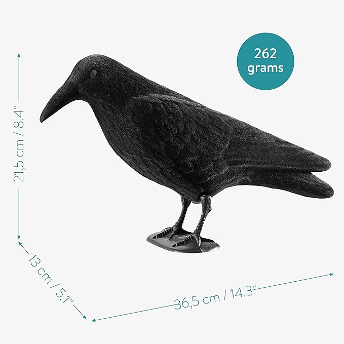Navaris Crow Statues (Pack of 2) - Fake Black Crow Figure - Crows Bird Figures to Stand or Hang as Halloween Birds Decoration - Yard, Garden, Deck, Patio