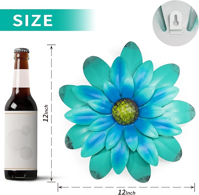EASICUTI Blue Metal Flowers Wall Decor Metal Wall Art Decorations Hanging For Indoor Outdoor Home Bathroom Kitchen Room Bedroom Living Room Garden Patio Porch 12 Inch