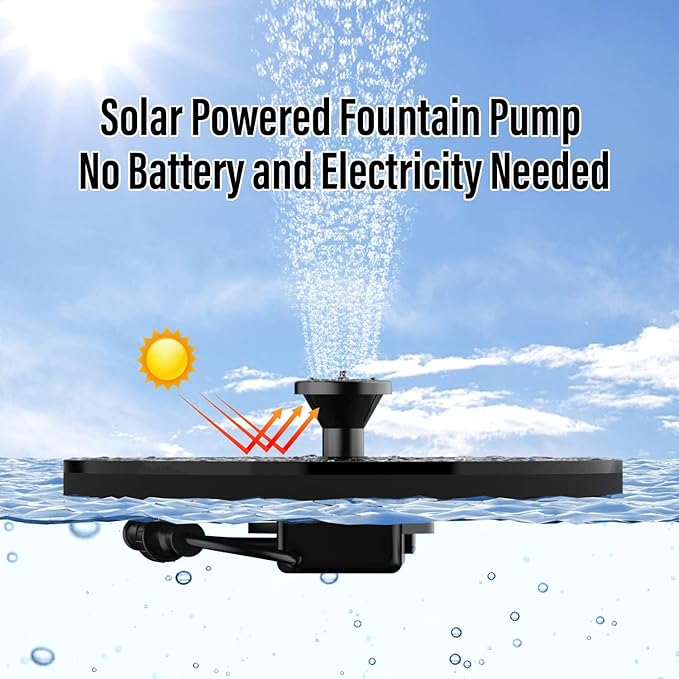 Solar Fountains,Solar Water Fountain,Solar Powered Bird Bath Fountain with 6 Nozzles - Free Standing Floating Solar Water Fountain for Bird Bath, Garden, Pond, Pool (Black-1W)