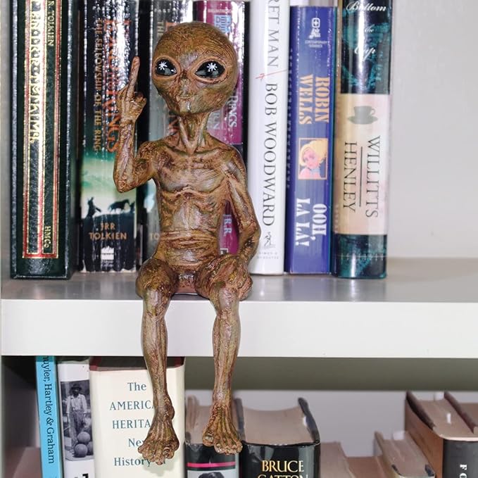 John Bernard & Company Rude Alien Statue “Flipping The Bird” 10″ H Shelf Sitter Extraterrestrial Figurine Funny Home or Garden Decoration (Starlight Bronze)…