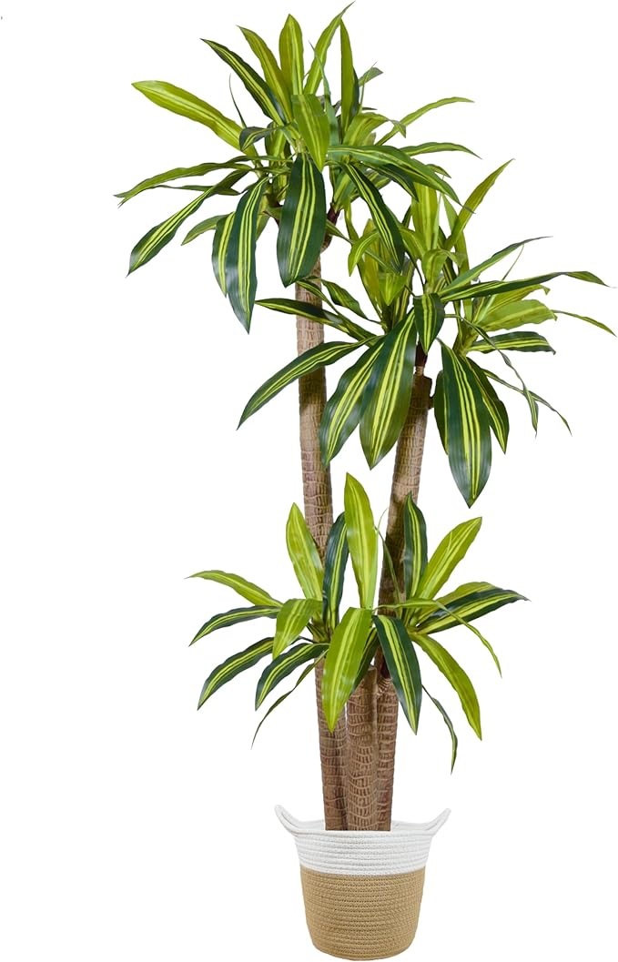 Artificial Dracaena Tree, 6ft Tall Fake Dracaena Plant with Basket, Indoor Outdoor Faux Topiary Yucca Trees for Office Home Living Room Porch Patio Décor