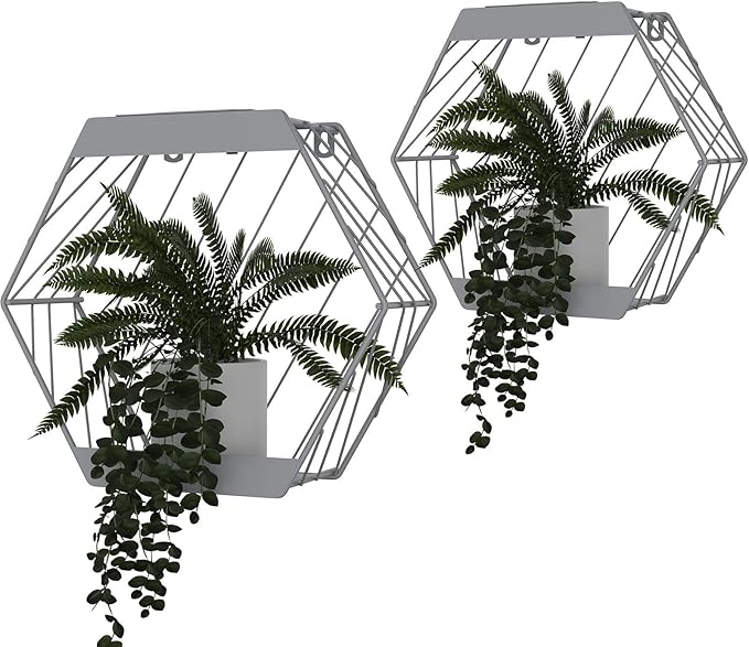 Grand patio Outdoor Leiden LED Solar Hexagon Wall Sconce Planter, with Dusk to Dawn Sensor Decor Wall Lighting for Garage Doorway Patio Yard, Cement Grey(S-Linear)