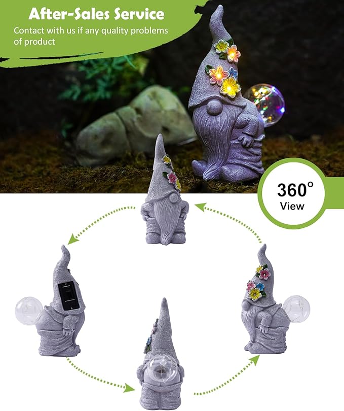 Nacome Solar Funny Gnome Statue for Garden: Outside Decor with Blow Bubbles Ball Lights Clearance for Yard Art Lawn Ornaments Porch Patio Balcony - Birthday Gifts for Grandma Mom Women