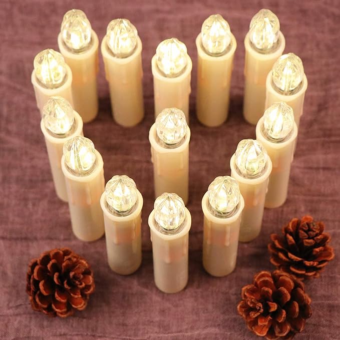 Set of 24 Ivory Flameless Window Candles, 4”H Battery Operated LED Flickering Taper Candles with Remote and Timer, Warm White Candlelight, Ideal for Chandelier/Birthday/Christmas/Party Decor