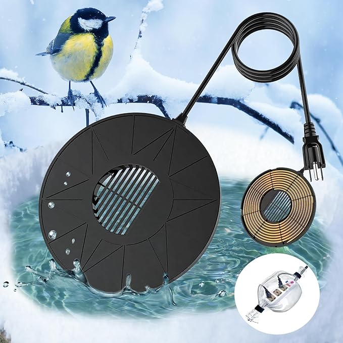 Bird Bath Heater Pond Heater 70W Shallow Water Pond deicer Energy-Saving, thermostatically Controlled Winter Outdoor with a Protective Socket Cover (Single ice Melter)
