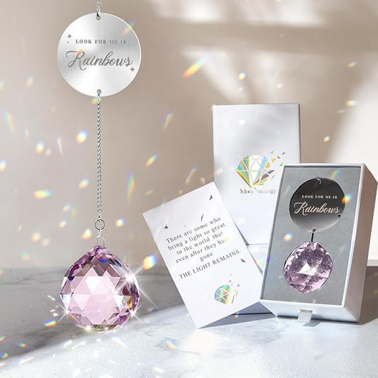 Memorial Gifts for Loss of Loved One, Unique Sympathy Idea, Pink Crystal Ball Grief Suncatcher, Rainbow Bereavement Box for Mom Dad Husband Son Daughter