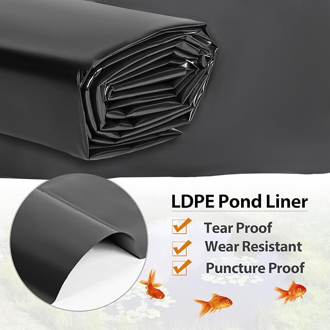 Pond Liners 10 x 15 Feet, Easy Cutting LDPE Pond Liner 20 Mil, High Preformed Koi Pond Liner for Ponds, Streams, Fountains and Garden Waterfall