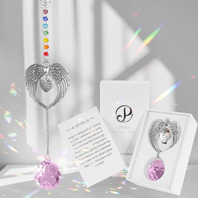 Memorial Gifts for Loss of Loved One Unique Sympathy Gifts Rainbow Sun Catcher Indoor Window Hanging Crystal Prism Grief Bereavement Gifts Ideas for Who Loss of Mom Dad (Pink)