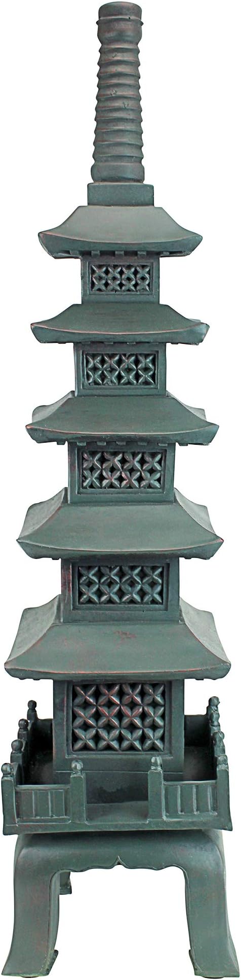 Design Toscano Nara Temple Pagoda Asian Decor Garden Statue, Large 28 Inch Tall, Cast Stone Resin, Verdigris Green Bronze Finish