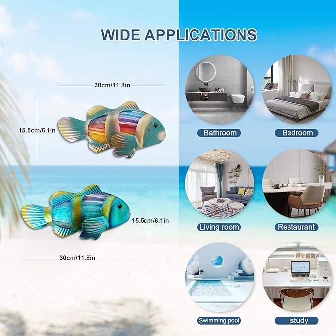 LIFFY Metal Fish Wall Decor - Outdoor Metal Wall Art - Coastal Wall Decor - Hanging Decoration for Garden, Fence, Living Room, Bedroom | Wall Art (11.8", 2 pcs)