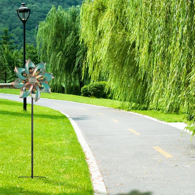VEWOGARDEN Garden Decor Wind Spinners, Small Waterproof Metal Pinwheels Wind Spinner for Yard and Garden 37 * 10inches (Double Blade)