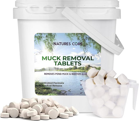 Nature's Core Muck Removal Tablets Natural Pond Sludge Remover, Cleans & Clears Away Muck & Sludge, Safe for The Environment, Treats 1,500 Sq Ft, 3 Month Supply, 8 Scoops, 4 lb