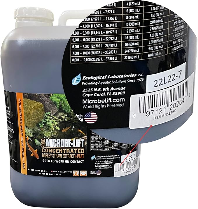 MICROBE-LIFT BSEP5G Concentrated Barley Straw Extract Plus Liquid PEAT Conditioner for Ponds and Outdoor Water Garden, Safe for Live Koi Fish, Plants, and Decorations, 5 Gallons