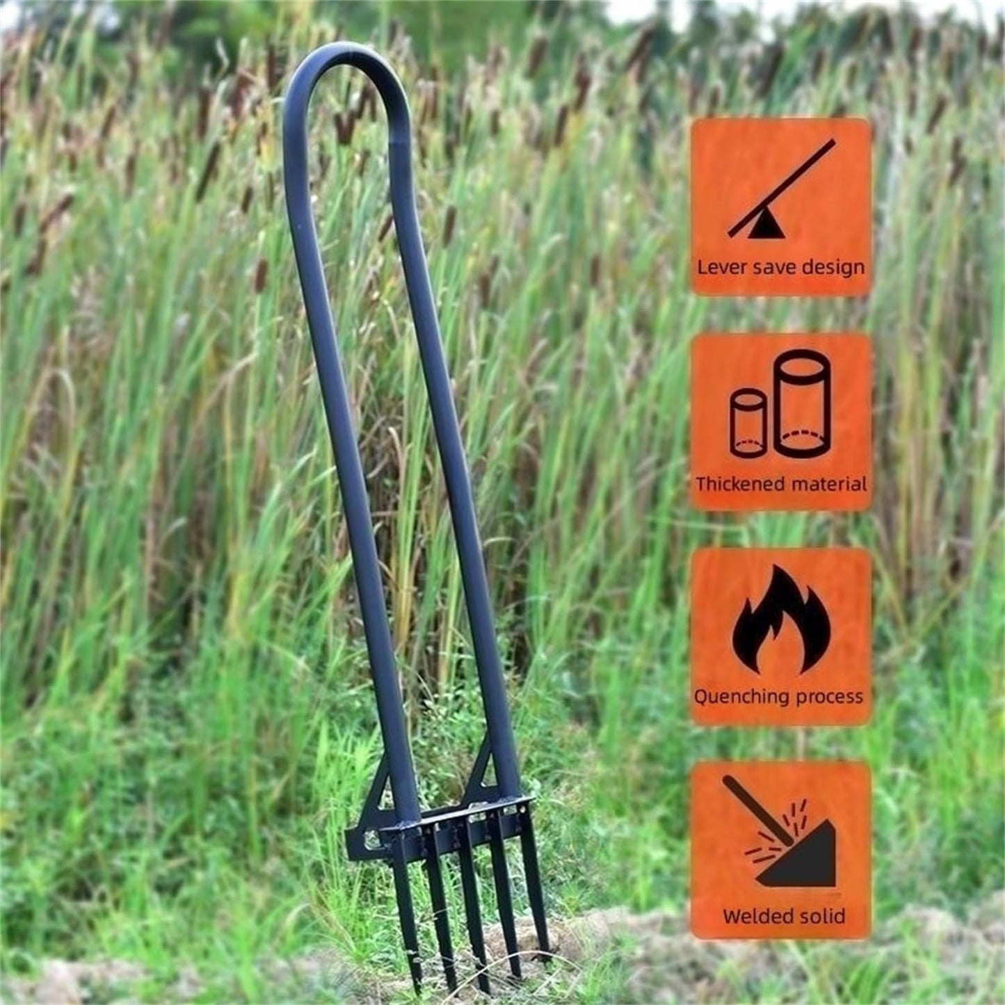 Heavy Duty Broadfork, 46“ Steel Long Handle Garden Broad Fork, Composting Aeration Transplanting Tiller Weeder, Loosening Soil & Breaks up Dirt Strengthen 5 Tines