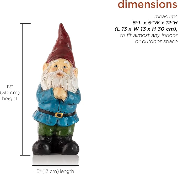 Alpine Corporation 12" Tall Classic Outdoor Garden Gnome Yard Statue Decoration