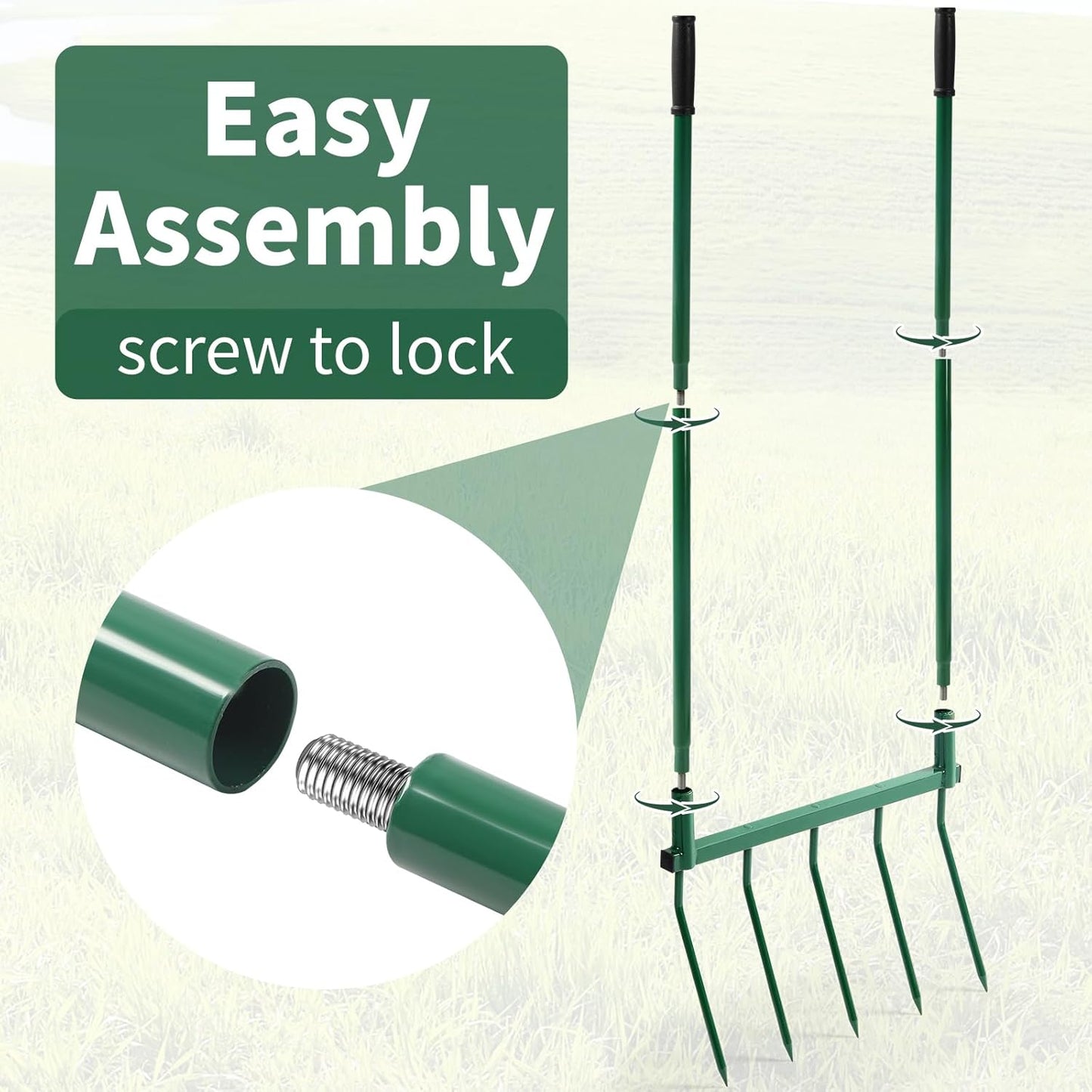 Broadfork Garden Tool with Steel Handle Heavy Duty Five Tines Broad Fork for Gardening Loosening and Aerating Soil, U-Shaped Design Hand Tiller, Compost Turner and Aerator