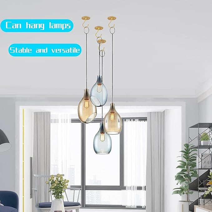 Ceiling Hooks for Hanging Plants-Metal Heavy Duty Wall Mounted Hangers for Hanging Bird Feeders, Planters, Wind Chimes, Include Professional Drywall Anchors (3-Pack) (Gold)