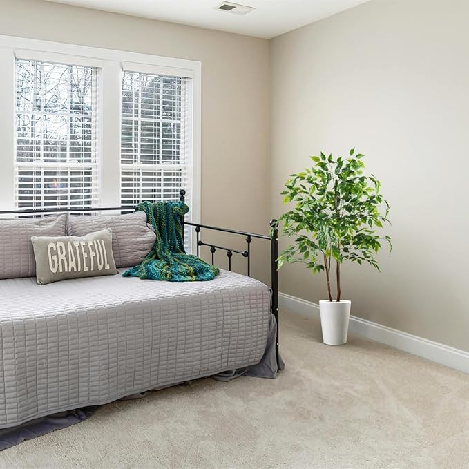 Artificial Ficus Tree, 4ft Tall Fake Ficus Tree with Basket, Faux Plant for Indoor Outdoor Home Livingroom Office Garden Porch Décor