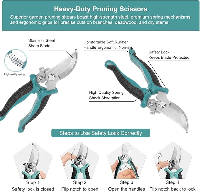 Gardening Tool, Heavy Duty Gardening Hand Tools for Gardener, Gardening Gifts for Women, Men, Heavy Duty Gardening Tools with Storage Tote Bag Non-Slip Rubber Grip, Aluminum Green Gardening Tool Set