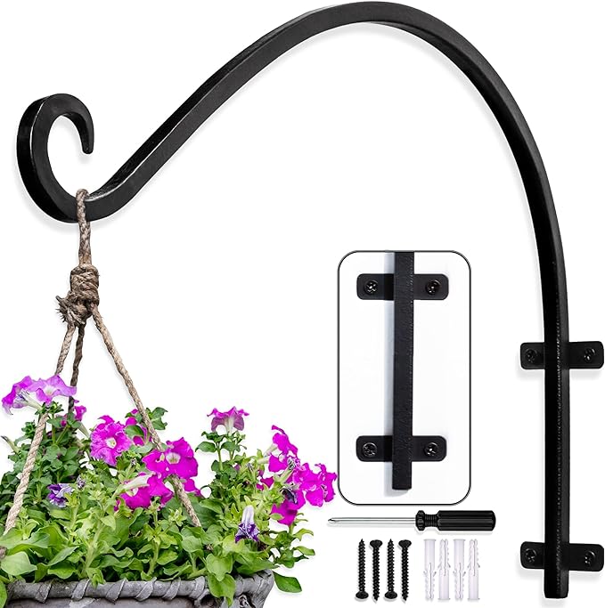 AJART Plant Hanger Bracket Outdoor: 16-Inch Metal Bird Feeder Wall Hook - Heavy Duty Plant Hanger Hooks for Hanging Flower Baskets
