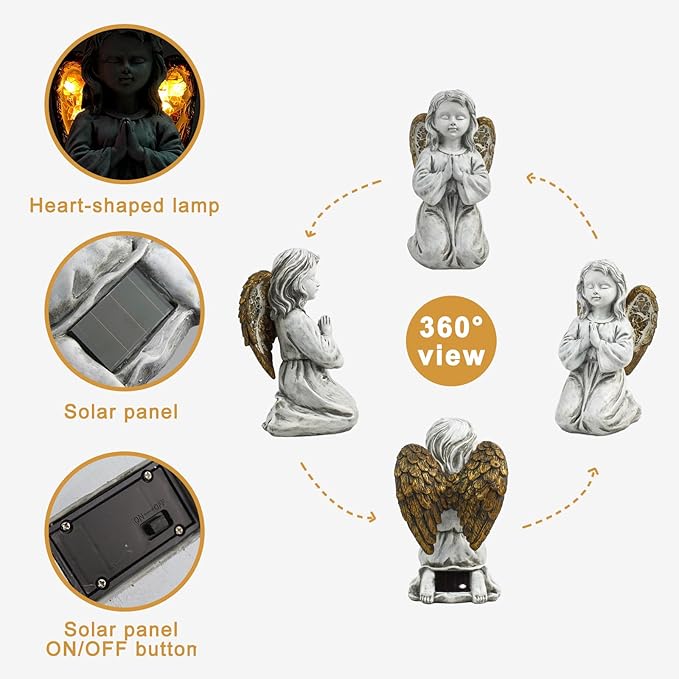 Garden Statue Statue Outdoor Decor,Garden Angel Figurine Outdoor,Solar Garden Angel Statue,Praying Angel Garden Decor for Patio Lawn Yard Porch Decoration