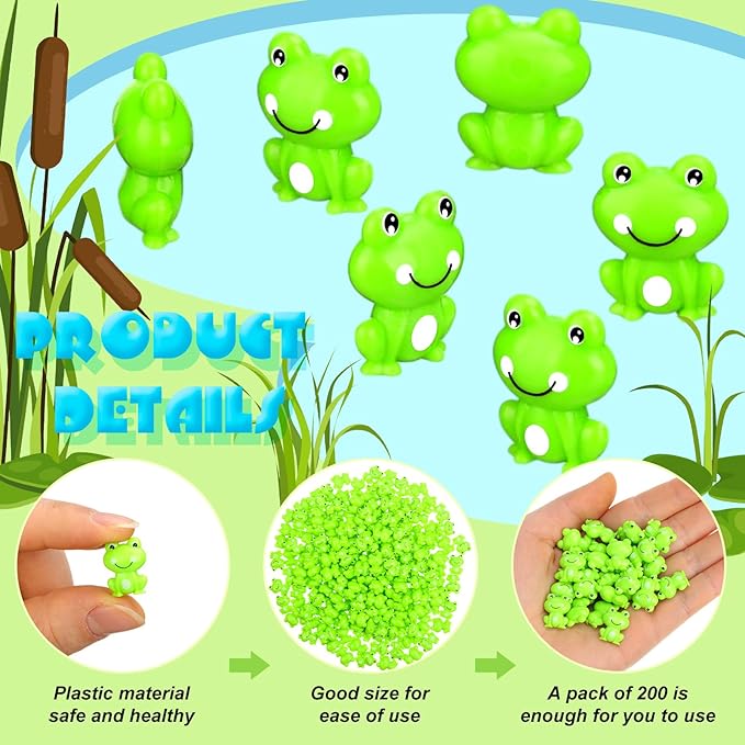 200 Pcs Mini Frog Garden Decor Green Frog Figurines Tiny Frogs Bulk Plastic Frogs Little Frogs for Fairy Moss Landscape DIY Craft Accessories Home Ornament Dollhouse (Classic Style)