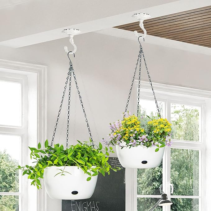 Sungmor Heavy Duty Ceiling Hooks - 3PC White Cast Iron Antique Decorative Hooks for Hanging Plants, Planters, Wind Chimes, Lanterns