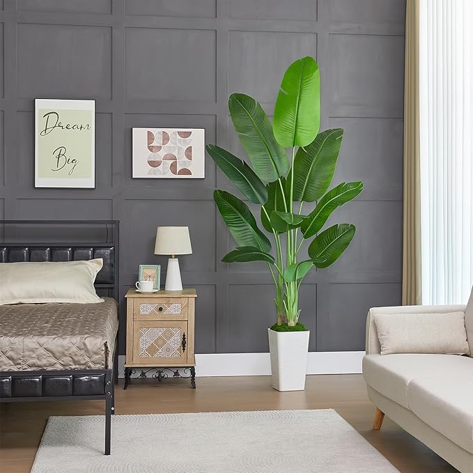 Lifelike Bird of Paradise Silk Artificial Plant Faux Banana Leaf Tree for Home Decor - Perfect Indoor Floor Plant with 9 Trunks (1, Black Planter, 6.6 FT)