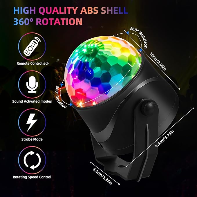 4-Pack DJ Disco Ball, Party Lights Sound Activated with Remote, Strobe Light for Home Room Dance Birthday Party Supplies, Stage Lamp for New Years Birthday Halloween Christmas Decorations