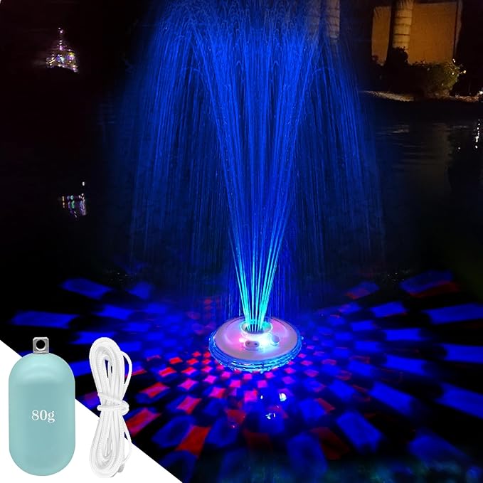 Floating Pool Fountain with Underwater Light Show,Pool Water Fountain Rechargeable Battery Powered,2 Spray Modes Pool Fountain Pump for Inground Above Ground Pools-1PC