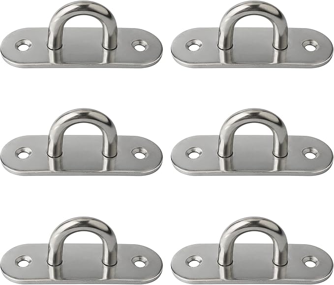 SAYAYO 6 PCS Pad Eye Plate Hooks U Ceiling Hook for Hanging Plants Outdoor Lights Swing Suspension Marine Hardware Staple Hook Loop with Screws Stainless Steel Wall Mount (Brushed Nickel
