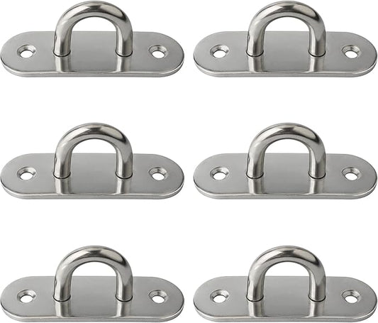 SAYAYO 6 PCS Pad Eye Plate Hooks U Ceiling Hook for Hanging Plants Outdoor Lights Swing Suspension Marine Hardware Staple Hook Loop with Screws Stainless Steel Wall Mount (Brushed Nickel