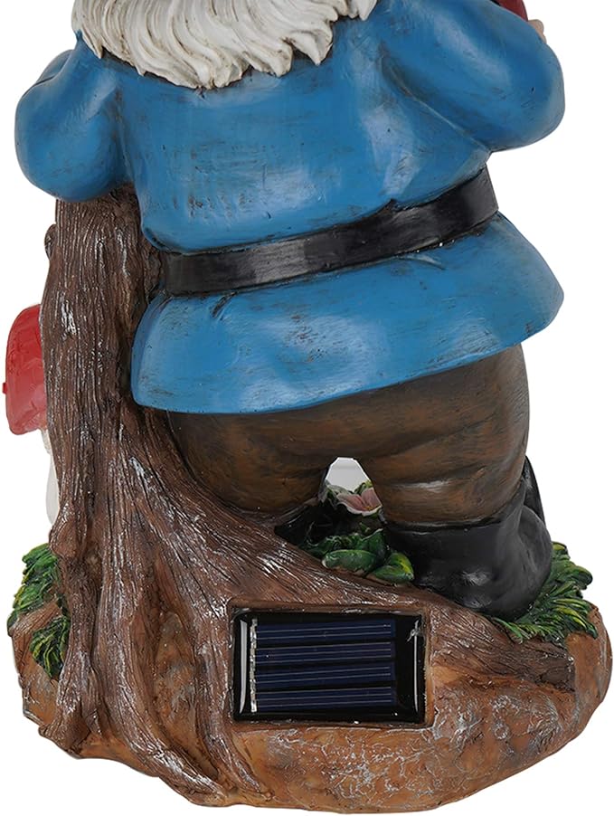 Topadorn Garden Gnome Statue LED Light Solar Energy Gnome Figurine with Ladybug on Hand Mushroom for House, Lawn Decor 11 Inch