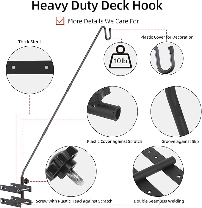 Deck Hook-Deck Railing Plant Hanger Outdoor,Bird Feeder Hanger for Deck Railing W/Non-slip Pads, Fence Shepherds Hooks Bracket for Hanging Hummingbird Feeder,Planter,Flower Baskets-360°Rotating Pole