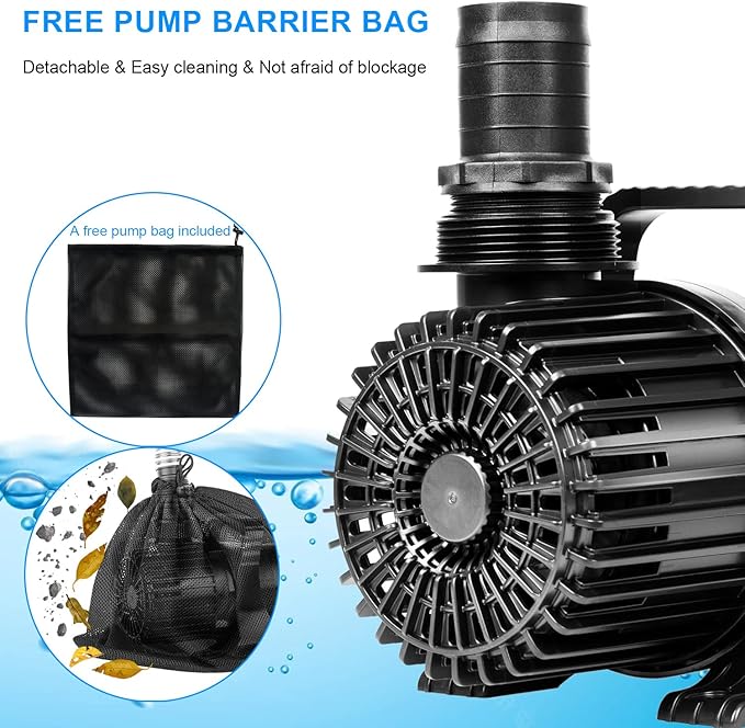 Outdoor Large 9300gph-620W 32.8FT Pond Water-fall & Kio Fish Fountain-s &Garden Pump Submersible IPX8: Long 32.8FT Cord Smart-er & Quieter Duck & Yard &Patio Ponds Pumps, 1 Barrier Pump Bag