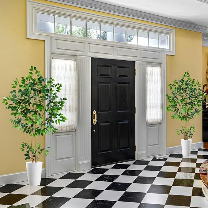 Artificial Ficus Tree, 6ft Tall Silk Fake Ficus Leaves Plant with Basket, Indoor Outdoor Faux Greenery Tree for Home Garden Office House Livingroom Décor