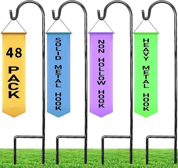 Ashman Shepherd's Hooks 35 Inch (48 Per Pack), Black, Made of Premium Metal for Hanging Solar Lights, Bird Feeders, Mason Jars, Christmas Lights, Lanterns, Garden Stakes and Wedding Décor.