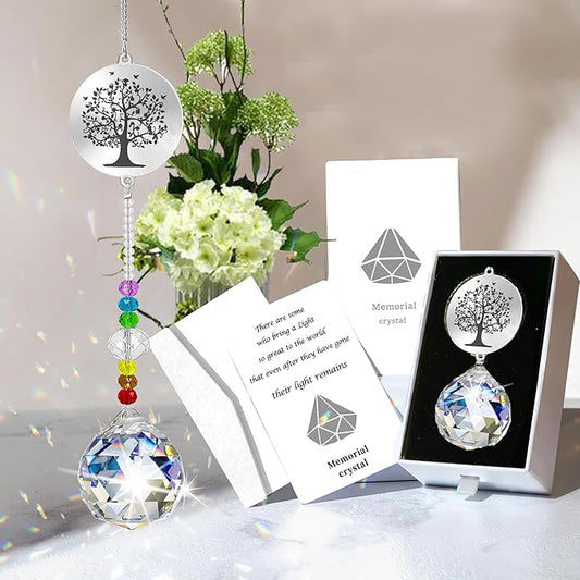 Memorial Gifts Crystal Suncatcher,Unique Sympathy Gifts for Loss of Loved One,Rainbow Maker Bereavement Gifts Box for Loss of Father Mom Dad Son Daughter Husband Brother Grandmother (Tree)
