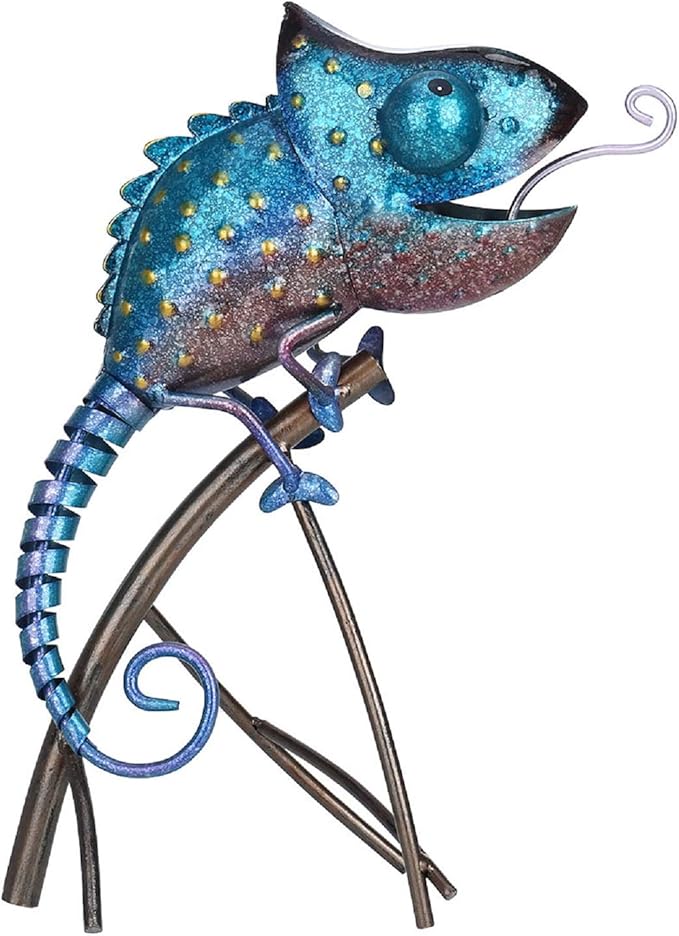 Tooarts Metal Chameleon Sculpture Wild Animal Figurine Indoor Outdoor Decoration Yard Statue for Home and Fairy Garden Decor