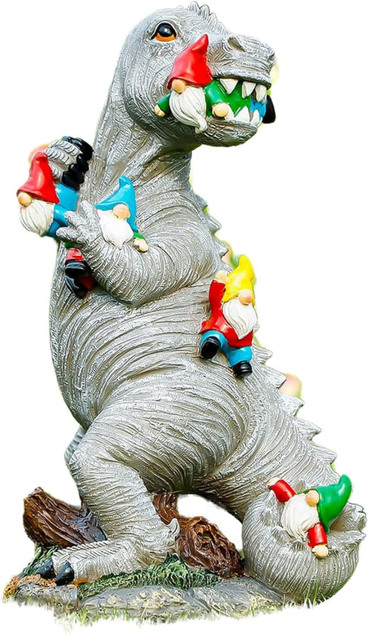 Garden Statue Outdoor Decoration, Weatherproof 14” Dinosaur Garden Gnome, Indoor Outdoor Décor Garden Art for Patio Lawn Yard, Gardening Gift for Homeowners