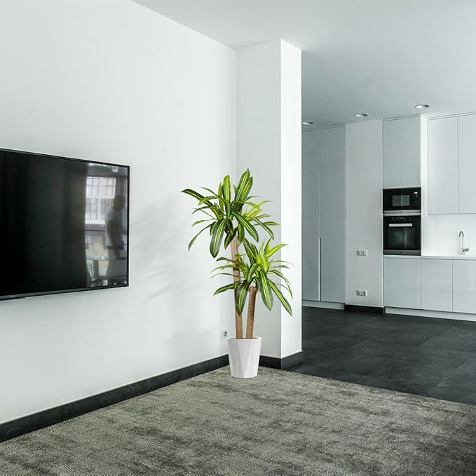 Artificial Dracaena Tree, 5ft Tall Fake Dracaena Plant with Basket, Indoor Outdoor Faux Topiary Yucca Trees for Office Home Living Room Porch Patio Décor