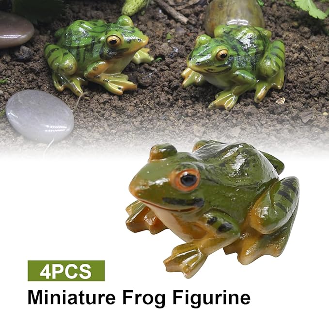 Miniature Frog Figurine, Fish Tank Decoration for Miniature Fairy Garden and Terrarium Statue(4 pcs)