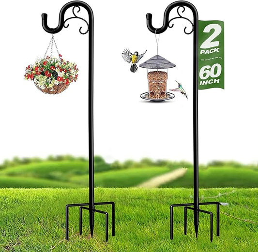 Shepards Hooks for Outdoor, 60 Inch Adjustable Shepherds Hook for Bird Feeders for Outside (2pcs), Heavy Duty Humming Bird Stand Feeder Pole, Metal Garden Hooks Hanger for Outdoor Décor