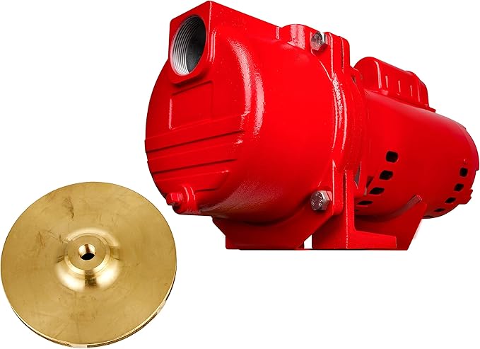 Red Lion RL-SPRK-200-BR, 230 Volt, 2HP, 77 GPH Sprinkler/Irrigation Pump with Brass Impeller, Red, 97102002 and Blue Devil Adjustable Motor Cover, water resistant