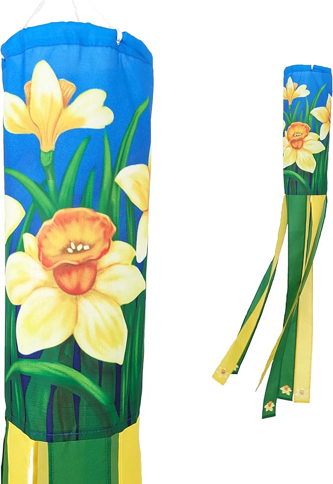 Madrona Brands Daffodil Flower Windsock | Durable Outdoor Hanging Decoration | Yard, Garden, Patio, Deck and More | 48 Inch
