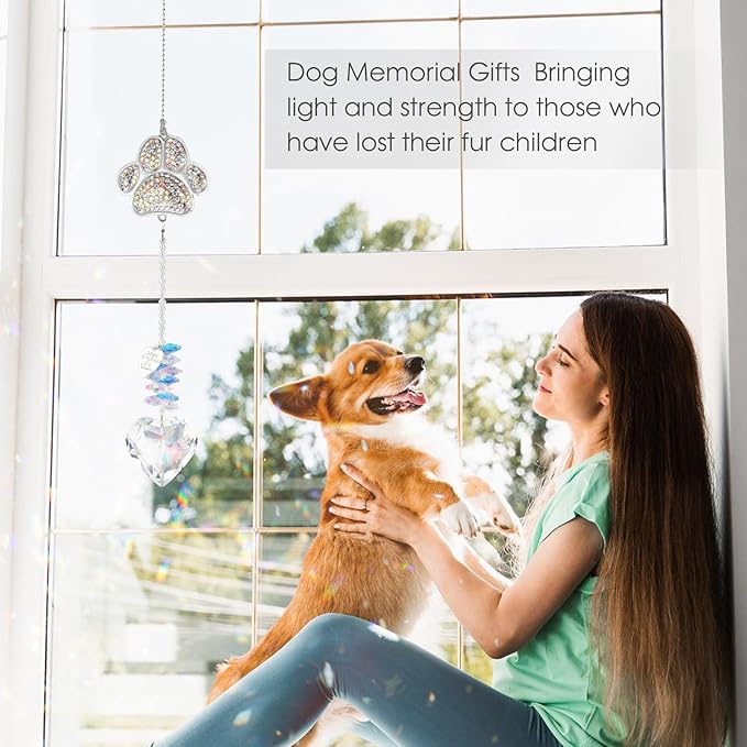 Pet Memorial Sun Catcher,Dog Passing Away Gifts,Pet Loss Sympathy Gift,Rainbow Bridge Paw Crystal Suncatcher,Thoughtful Cats and Dogs Remembrance,Bereavement Gifts