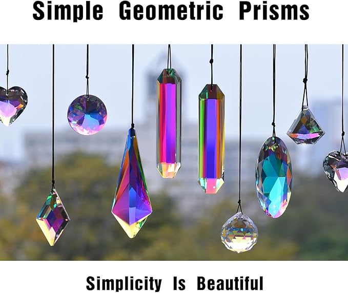 2PCS Simple Geometry Crystal Sun Catcher Prisms, STINO Hanging Suncatchers with Glass Prism, Rainbow Maker for Windows, Balcony, Kitchen, Garden Decoration (1, Rhombus ABColor 2Pcs)