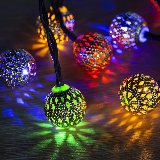 Solar Moroccan String Lights Outdoor 60 LED 36 Ft Globe Fairy Lights with 8 Lighting Modes, Waterproof Solar Powered String Lights for Garden Yard Gazebos Camping Party (Multicolor)